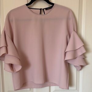 Zara Woman Elegant Pink Ruffle Sleeve Top
